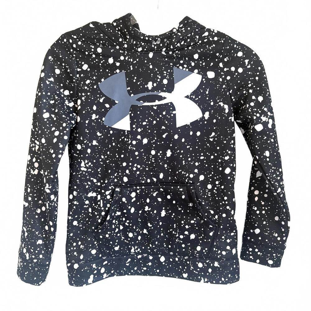 Under Armour | Boys Black White Splotch Hoodie Sweatshirt Kangaroo Pocket Sz YM